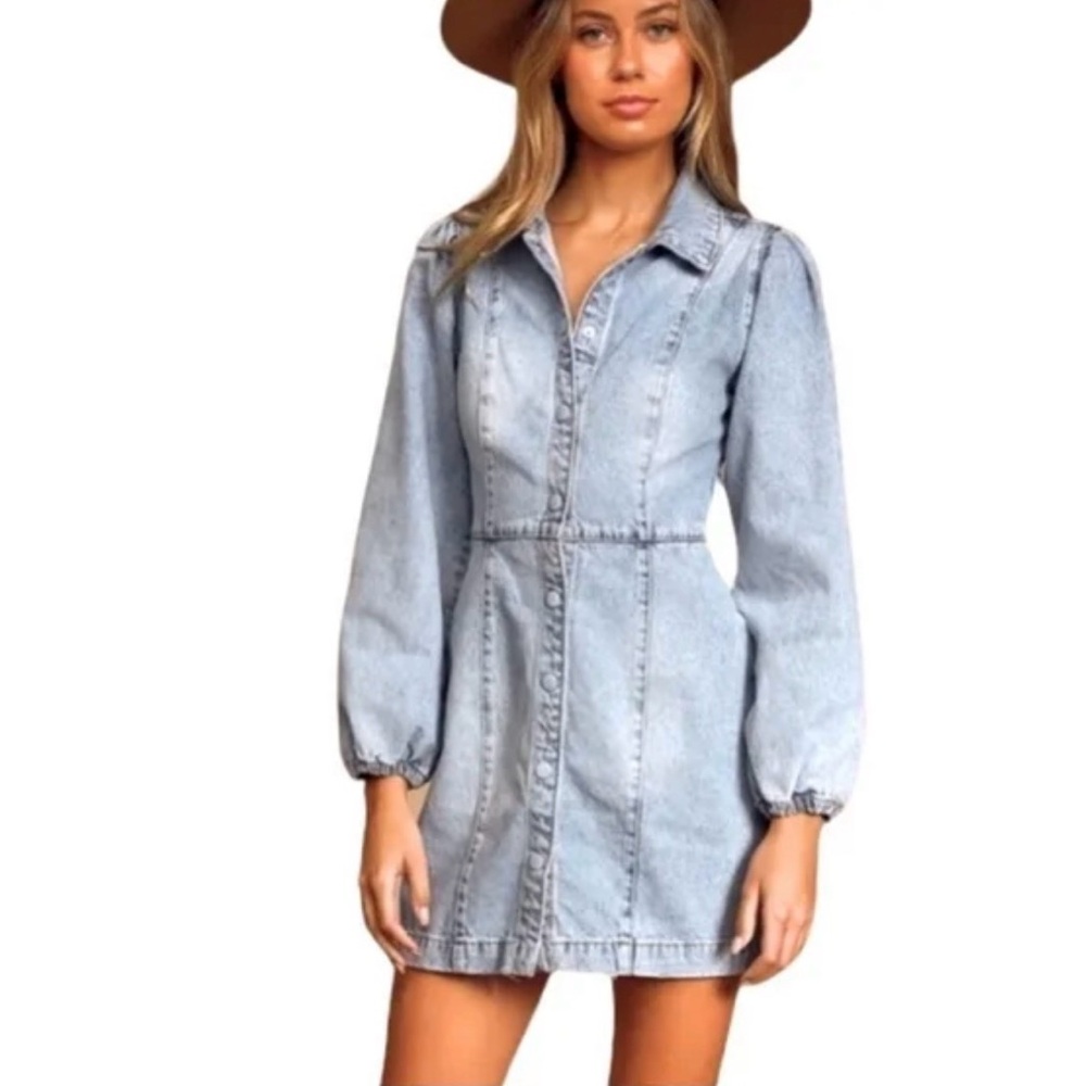 Free People Light Blue Long Sleeve Dress